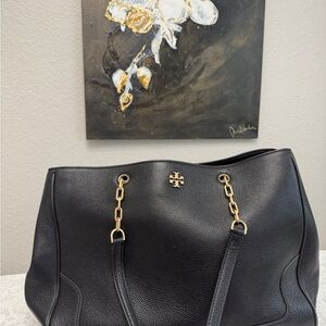 Tory Burch Black Tote with Gold Accents